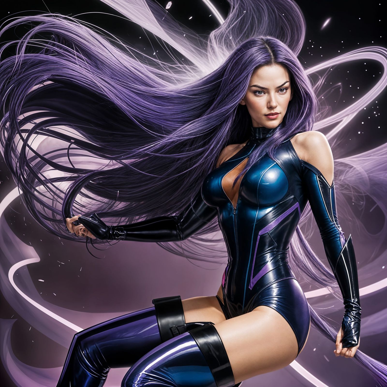 Psylocke with Purple Hair and Navy Blue Bodysuit