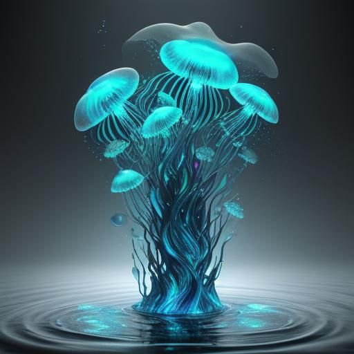 Bioluminescent Abstract Shapes on Rippling Water