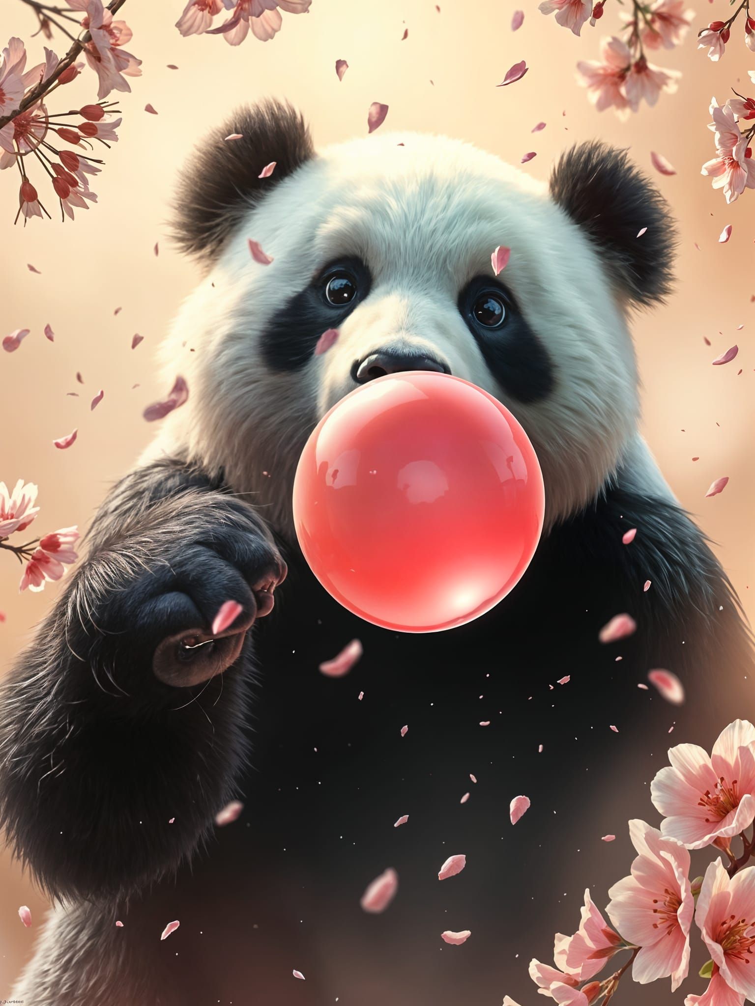 Majestic Panda in a Vibrant Sakura Garden