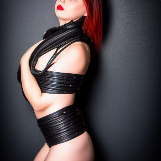 Submissive Figure in Bondage Gear, Professional Photography