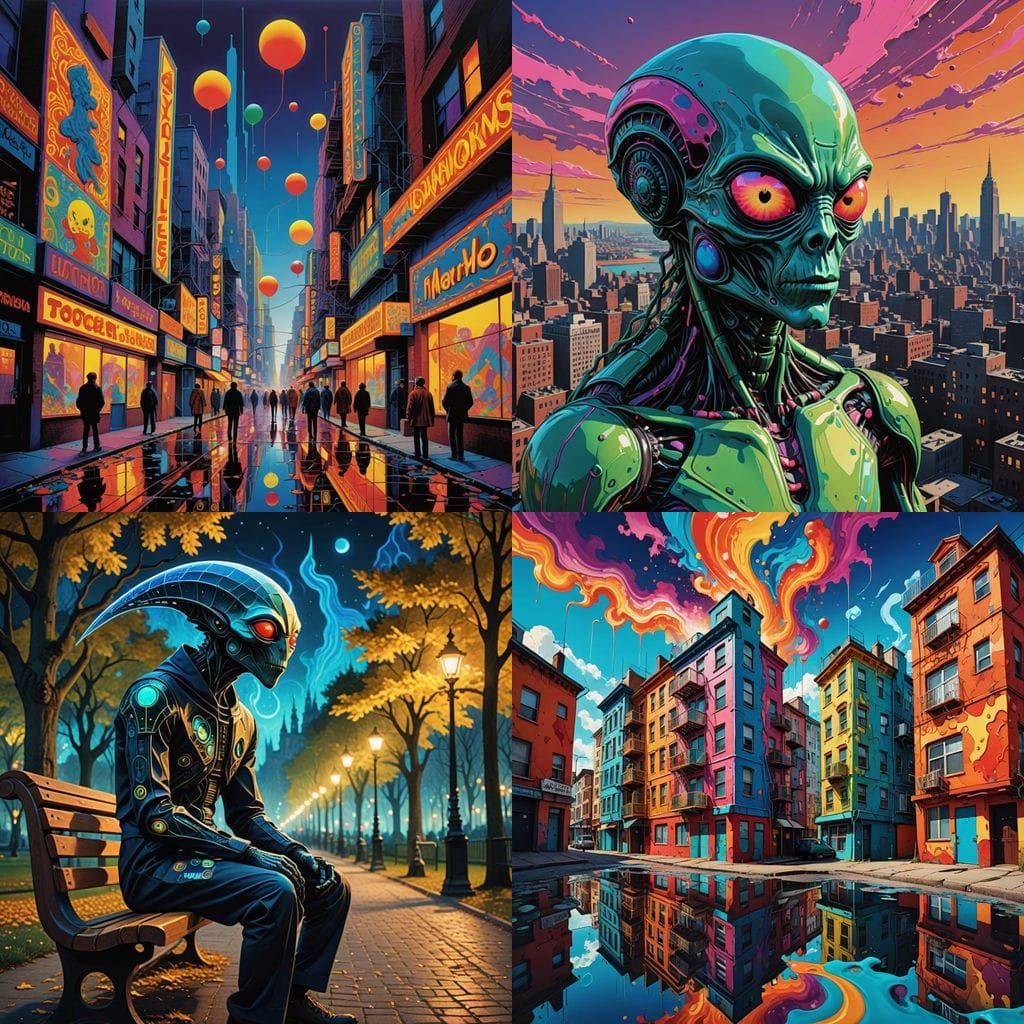 Psychedelic Urban Landscape in Pop Art Style