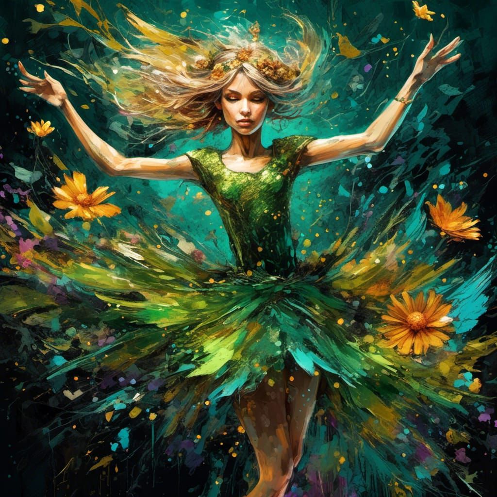 Tinkerbell Spreading Pixiedust in Acrylic Illustration