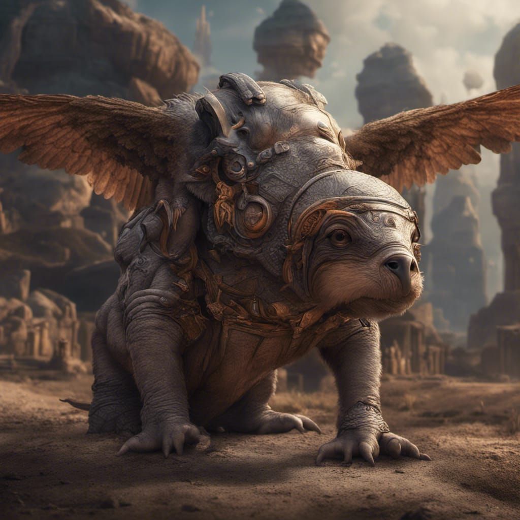 Mole Rat Elephant Falcon Hybrid, Detailed Matte Painting