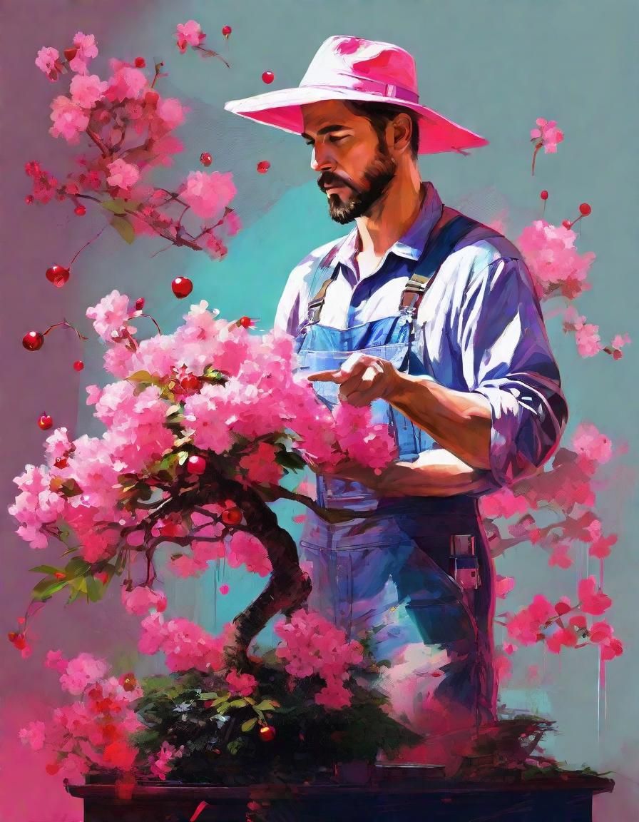 Bonsai Gardener: A Digital Masterpiece in Saturated Colors