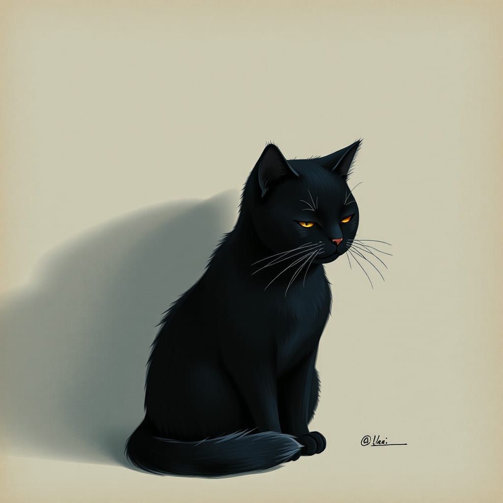 Serene Black Cat in Contemplative Atmosphere