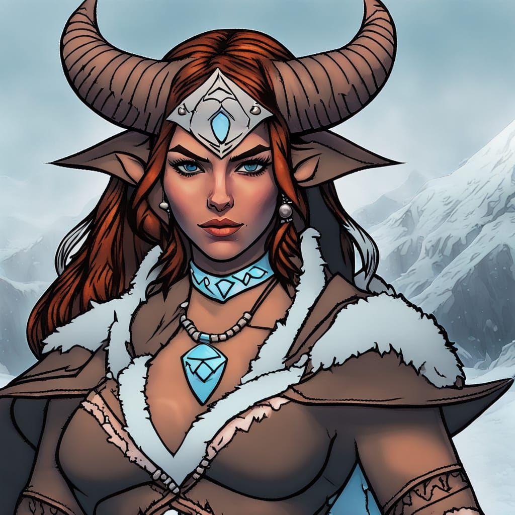 Surreal Tiefling Warrior Conjures Frosty Magic