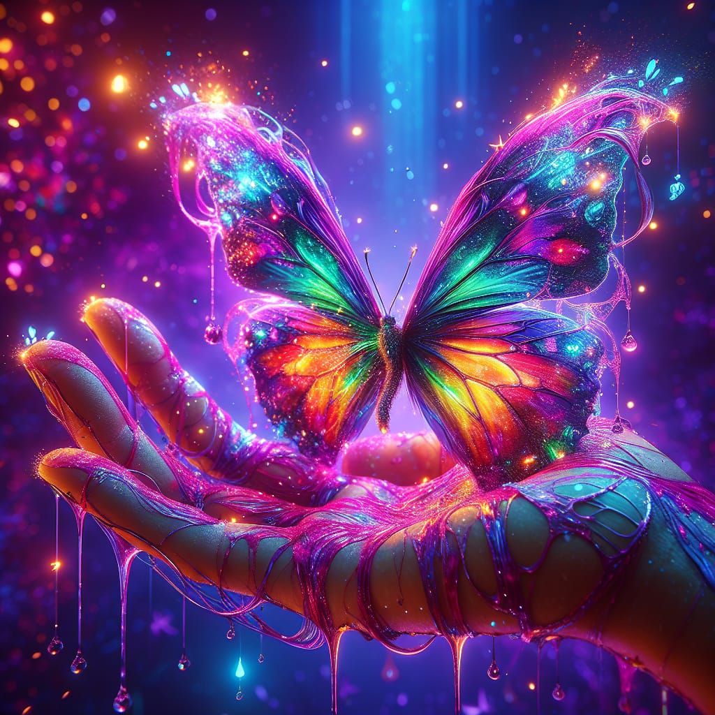 Glowing Butterfly on Palm: Fantasy Matte Painting