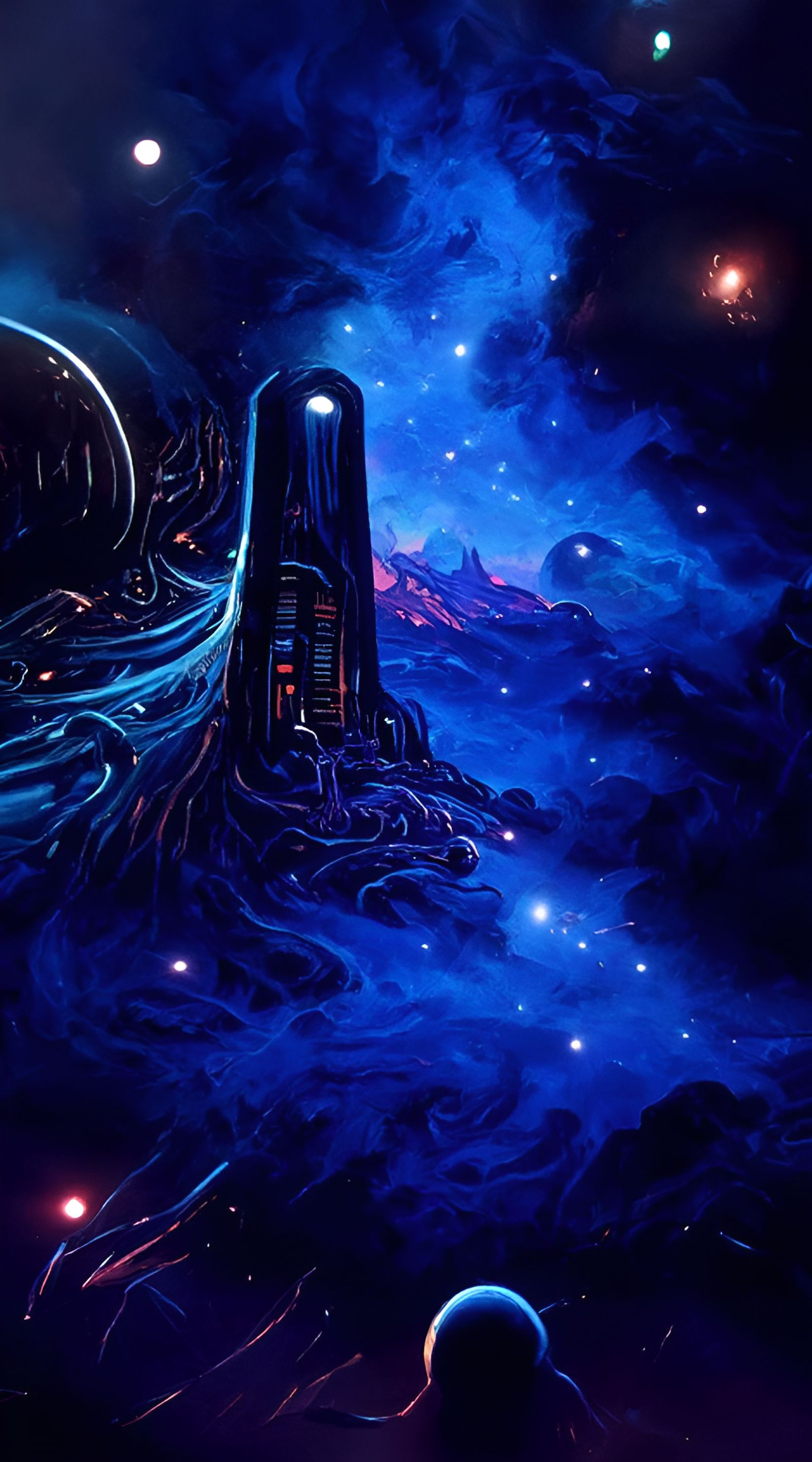 Cosmic Landscape in Expressionist Sci-Fi Style