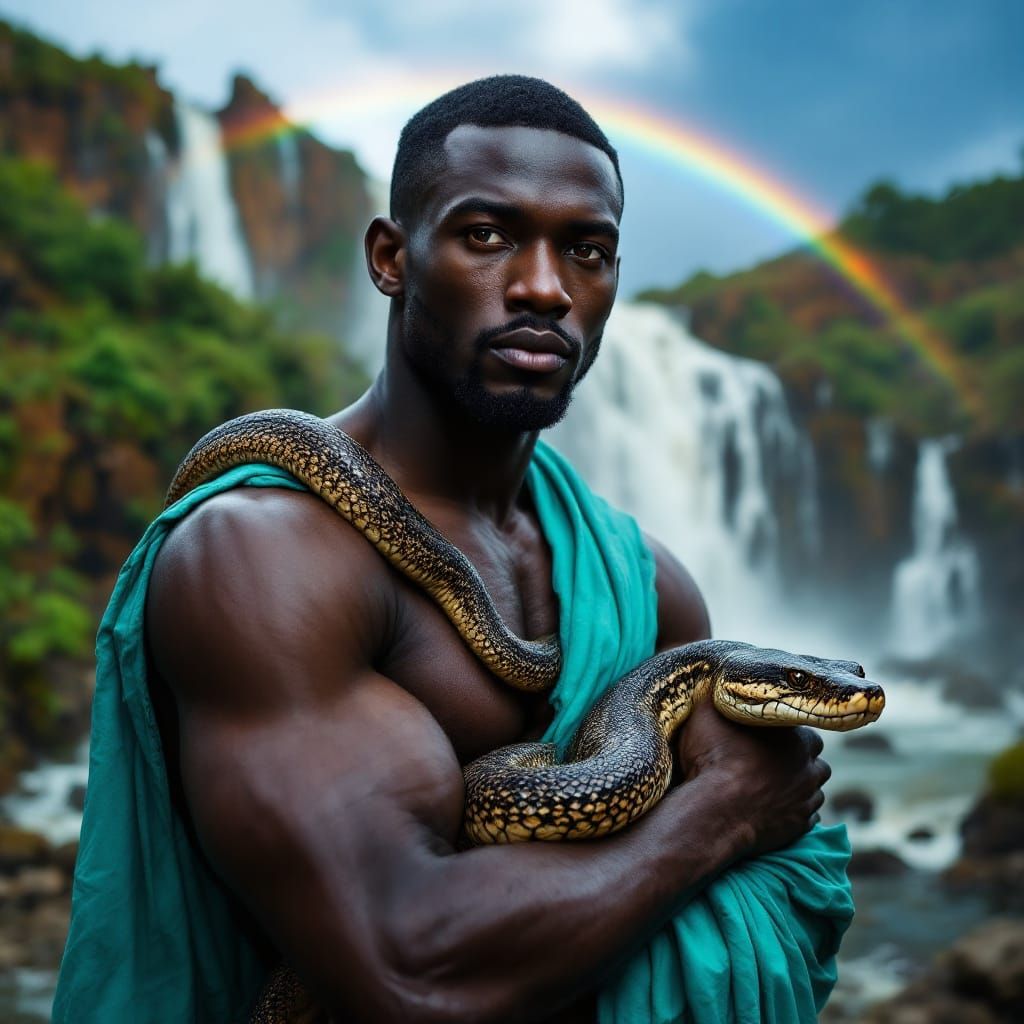 Man with Snake and Rainbow, Hyper-Realistic Portrait