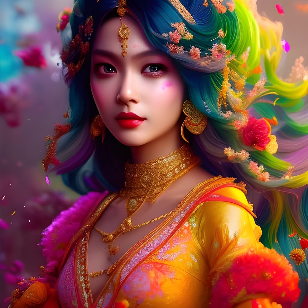 Radiant Indian Girl Celebrates Holi: Rococo-Inspired Art