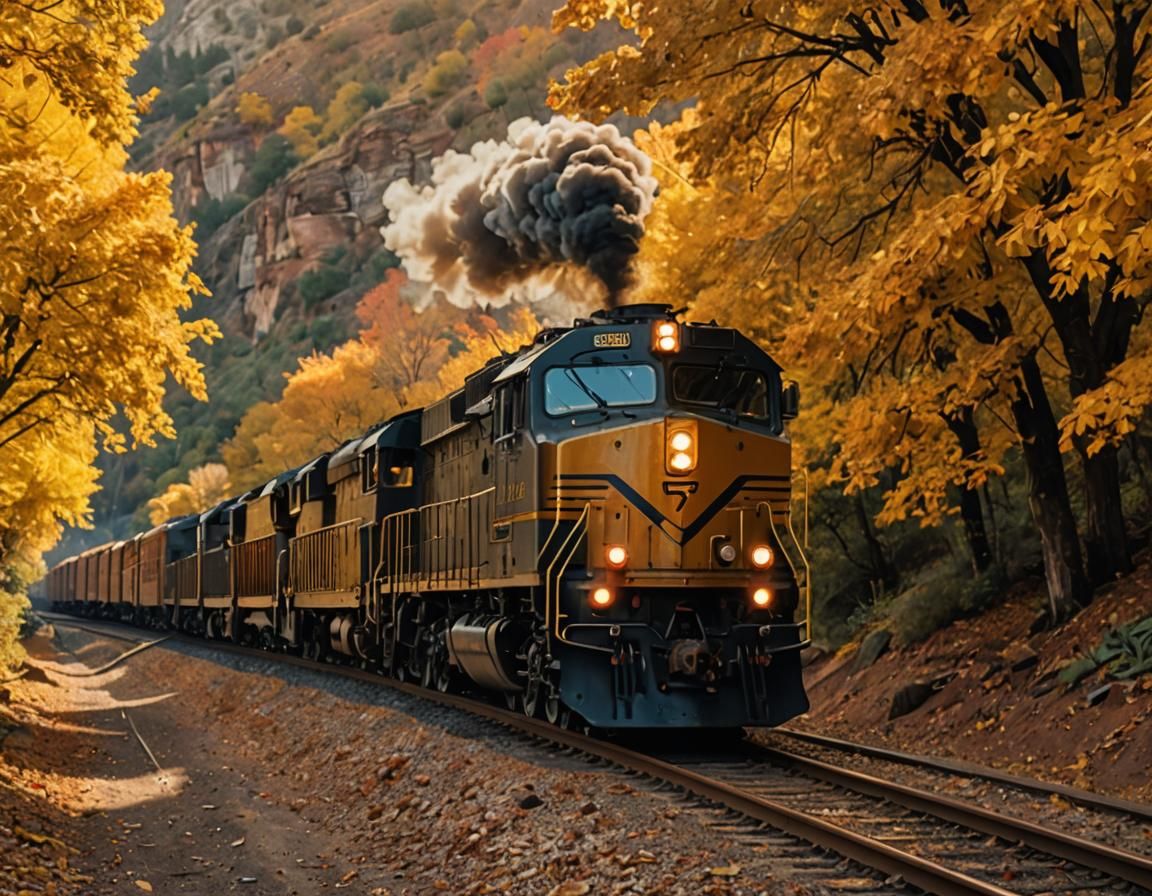 Steam Train in Autumn, Analog Photography Style