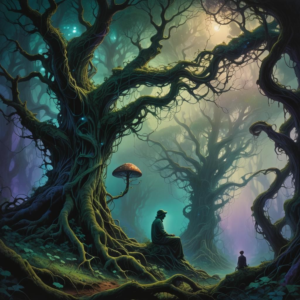 Mystical Forest: Surrealism in Emerald and Gold