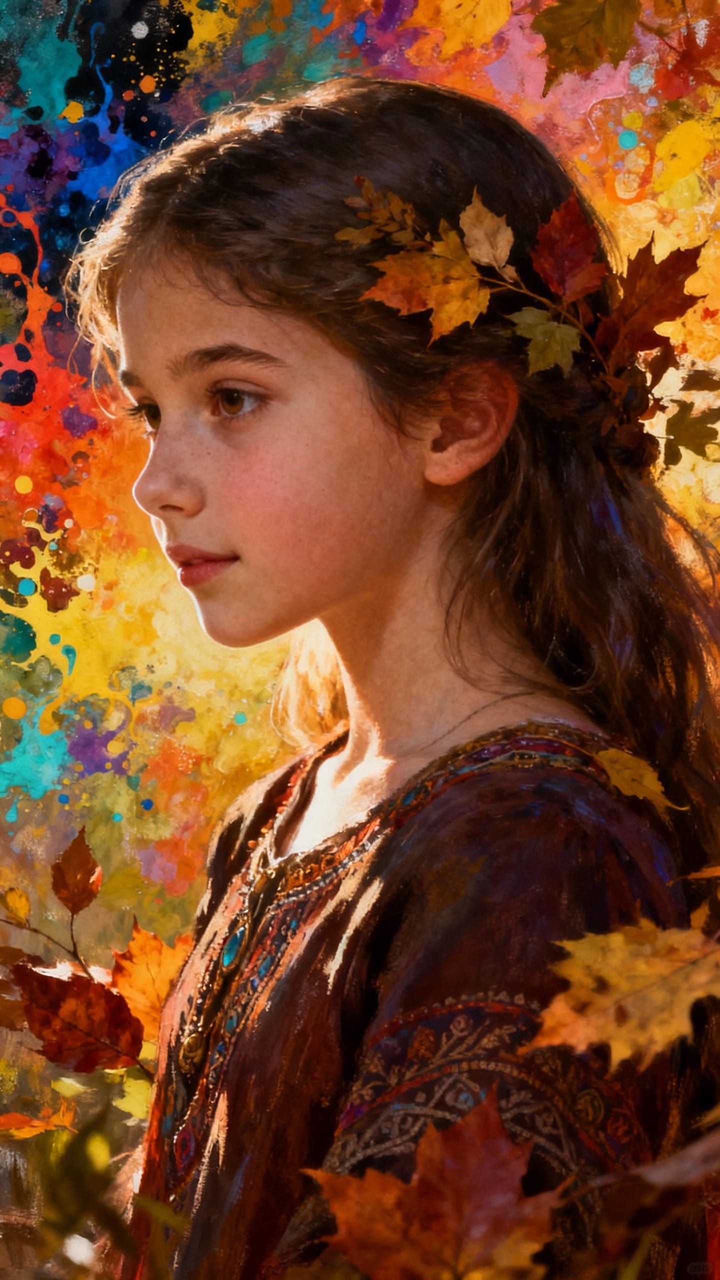 Charming Girl in Autumnal Atmosphere, Hyperrealistic Concept...