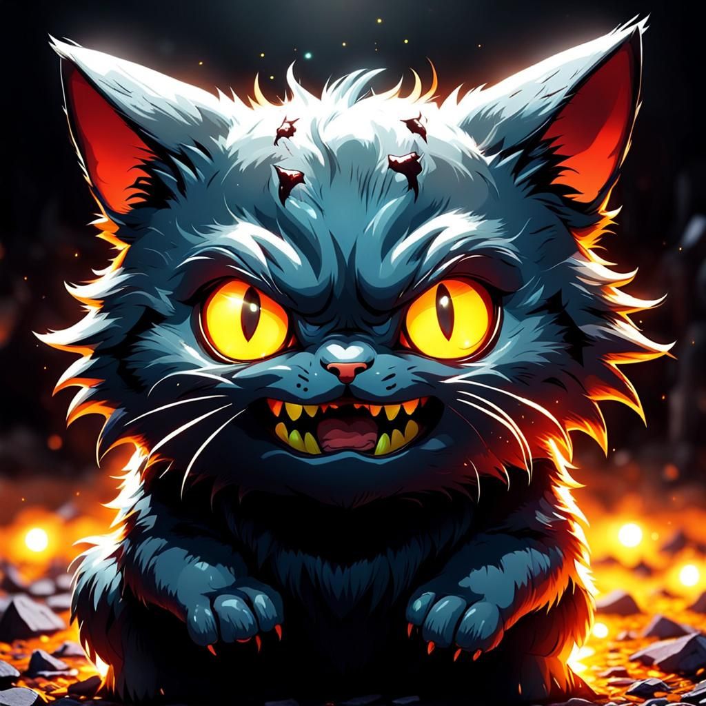 Anime Kitty with Scary Face and Glowing Eyes
