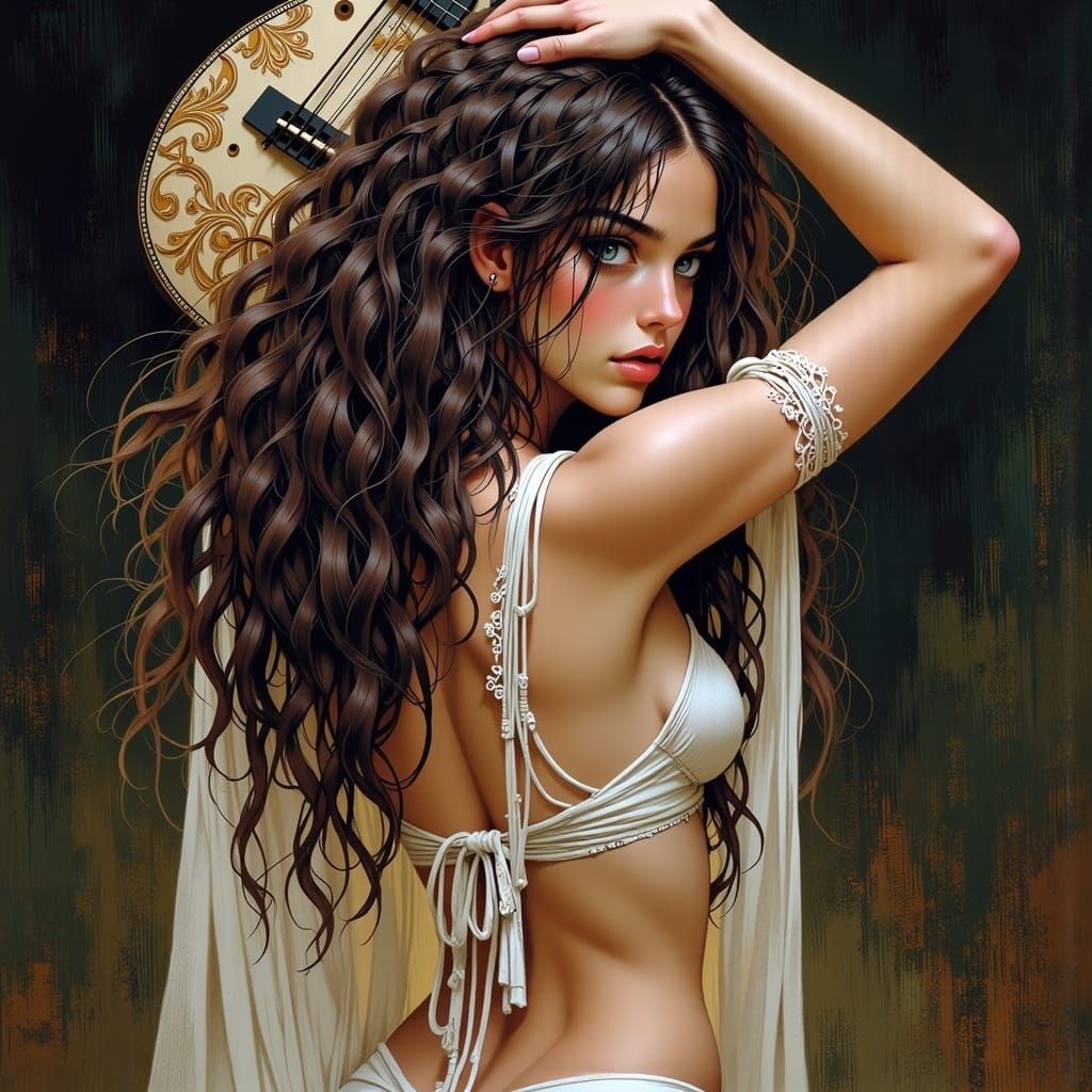 Ethereal Woman with Guitar: Fantasy Concept Art