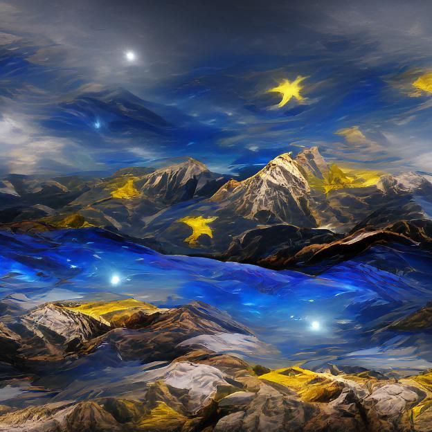 Starry Night Over Mountain Landscape in Hyperrealism