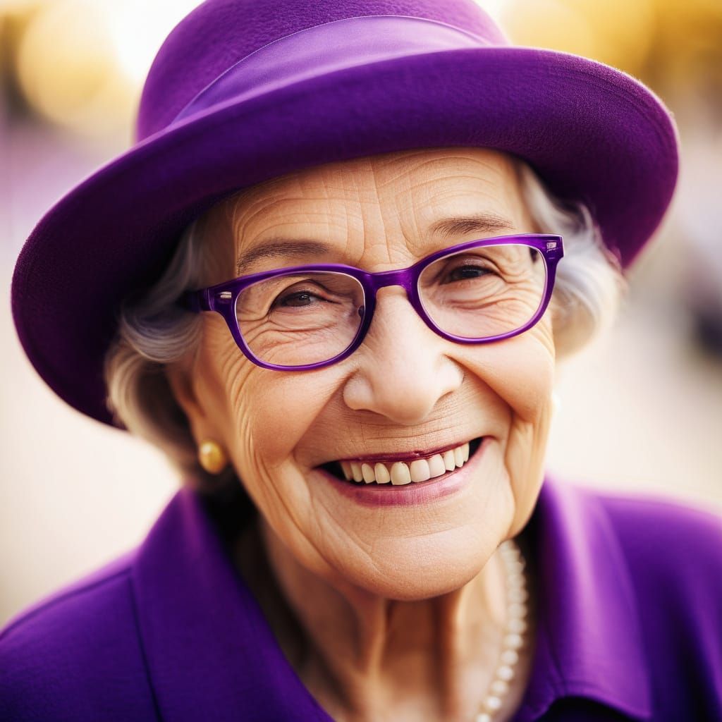 Warm Portrait of a Whimsical Woman in Vibrant Purple Hues