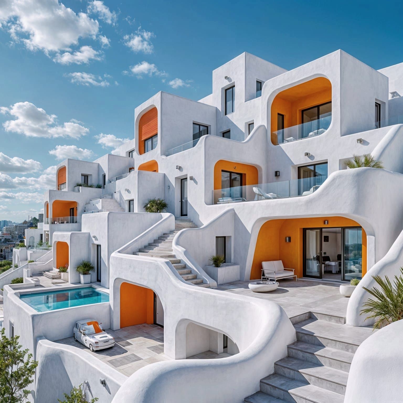 White and Orange Synthetic Buildings: High-Quality Photograp...
