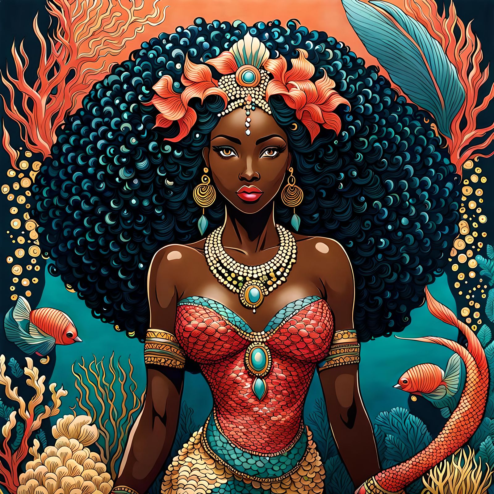 Mami Wata: African Mermaid in Coral Reef