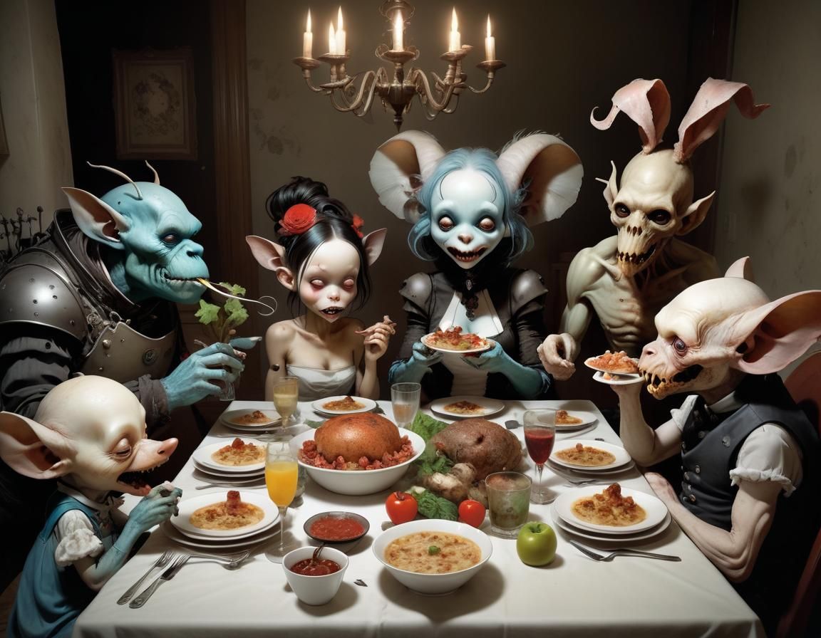 Surreal Family Dinner in Fantasy Art Style