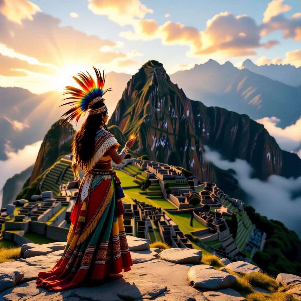 Incan Priestess Ritual at Machu Picchu at Dawn