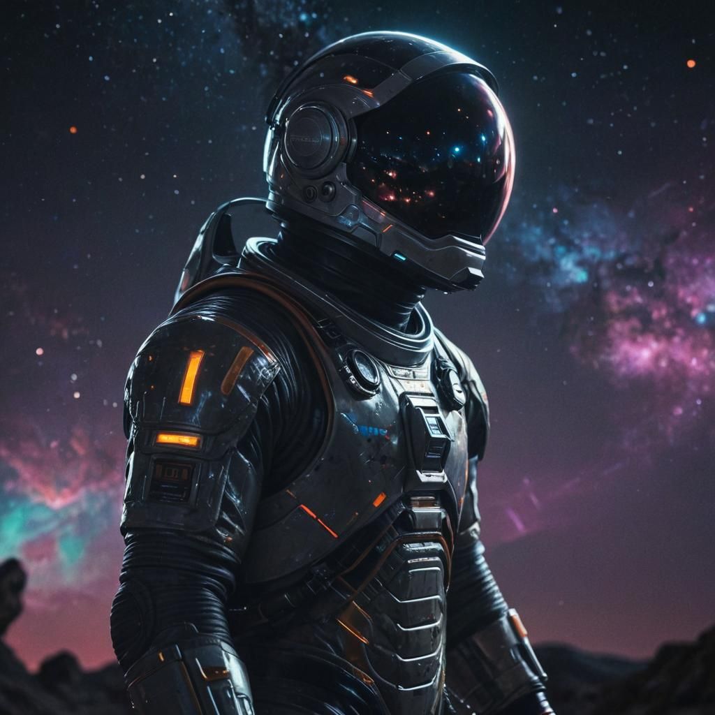 Astronaut in Spacesuit Under Neon Lights: Sci-Fi Art