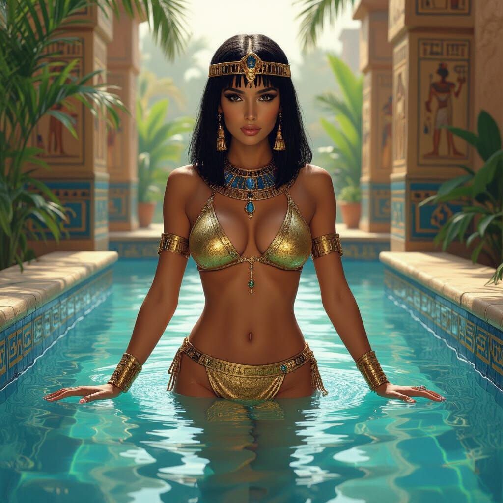 Cleopatra in Bikini Enters Egyptian Pool, Stalenhag Style