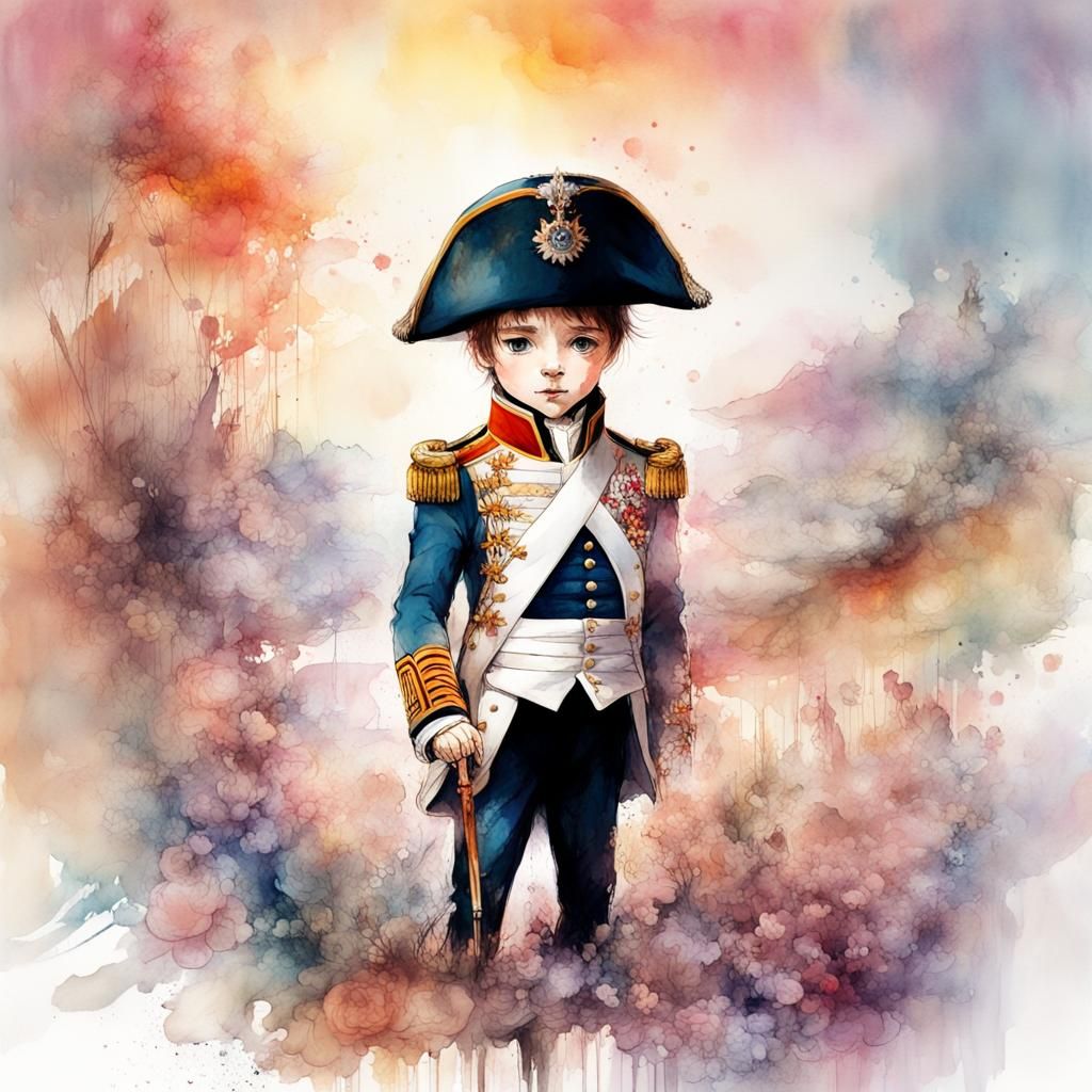 Chibi Napoleon Bonaparte Watercolor Sunset Portrait