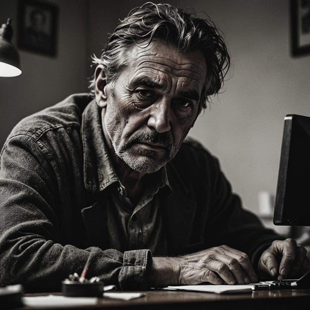 Worn Portrait of a Man at His Desk