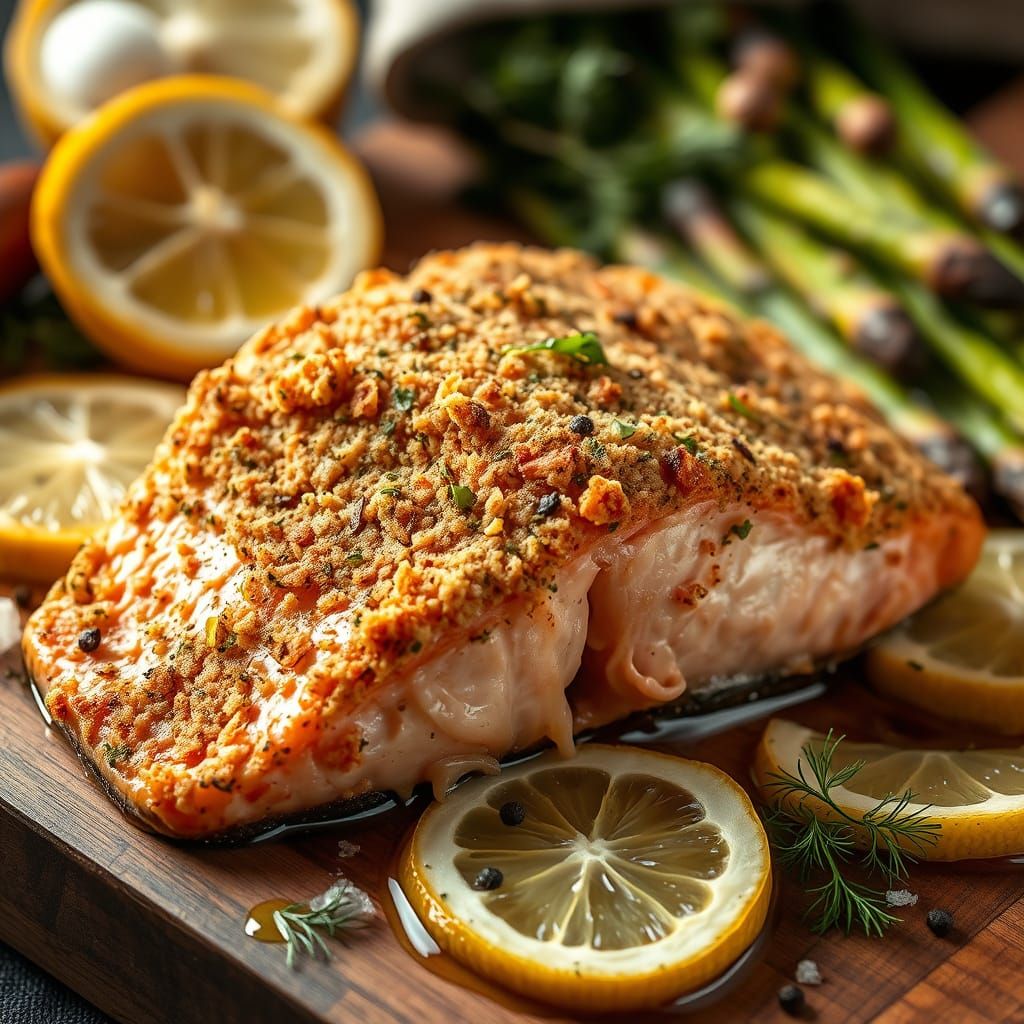 Surrealistic Close-Up of Baked Salmon
