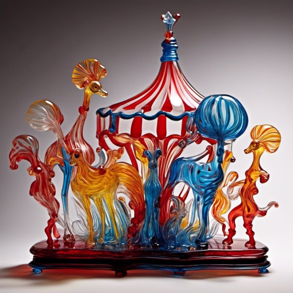 Glass Figurines of a Circus in Chihuly Style