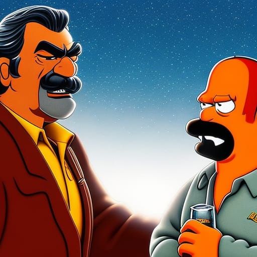 Tom Selleck and Homer Simpson in Snowstorm