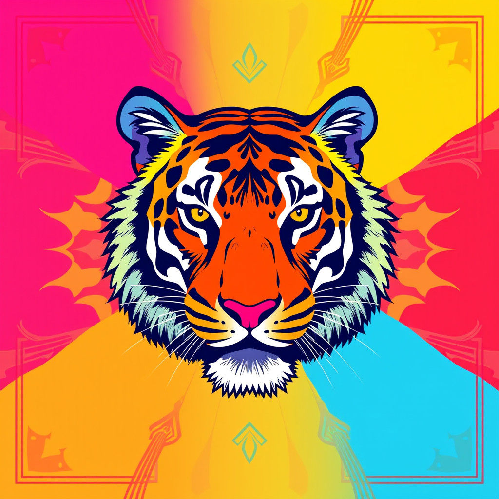 Tiger Head in 1960s Pop Art Style