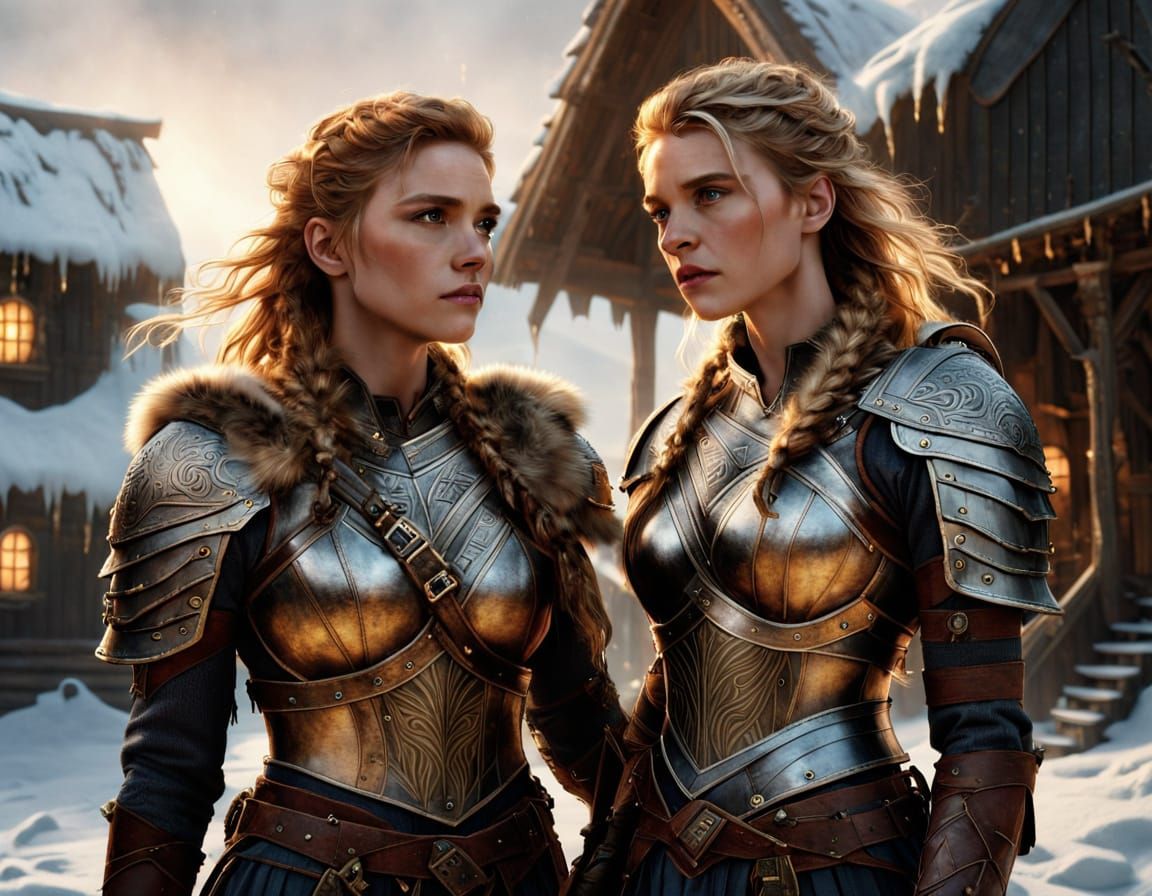 Viking Warriors and Goddesses in Norse Longhouse