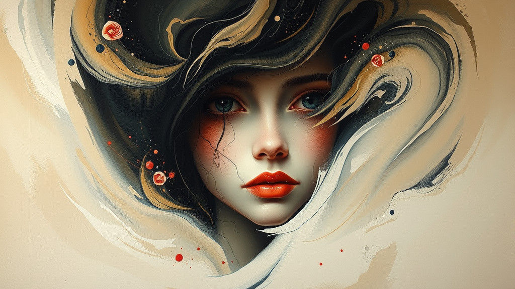 Abstract Woman's Face in Swirling Acrylics