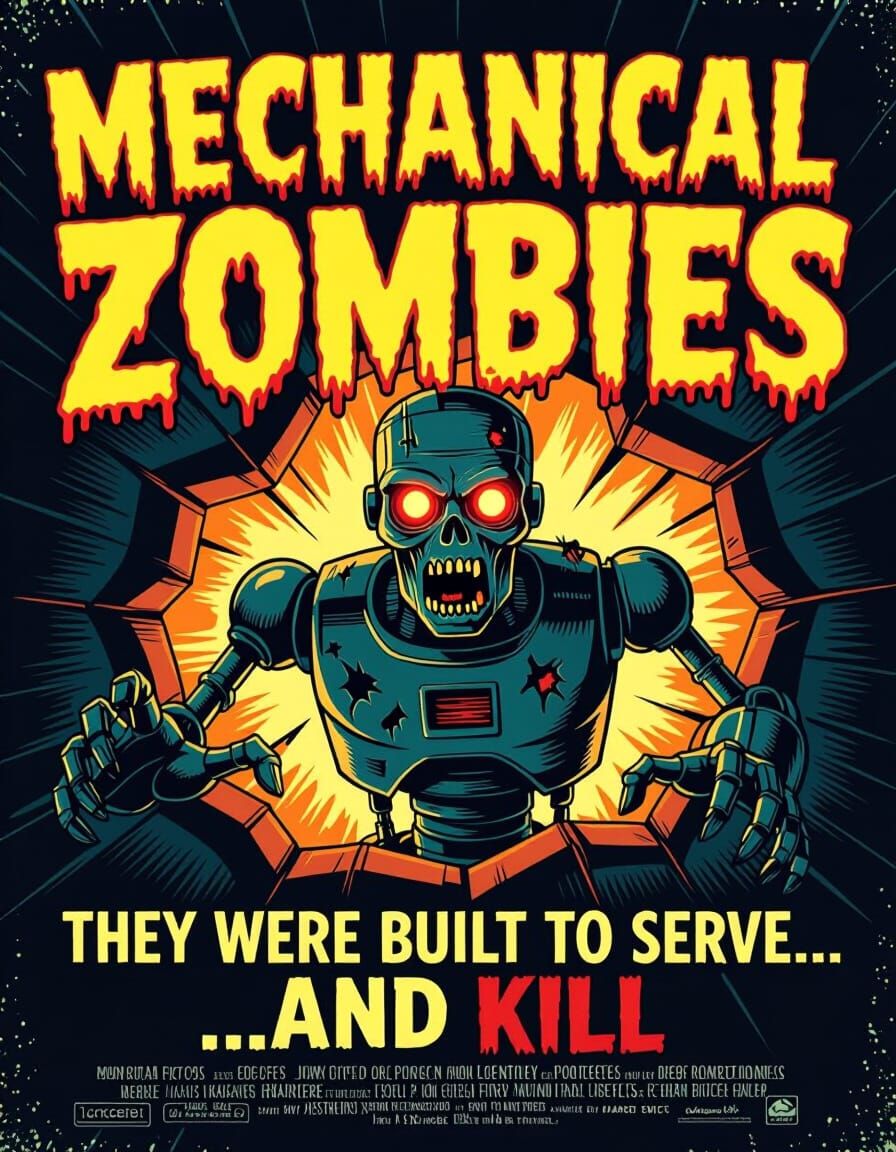 Zombie Robot Horror Poster: Mechanical Zombies Movie Art