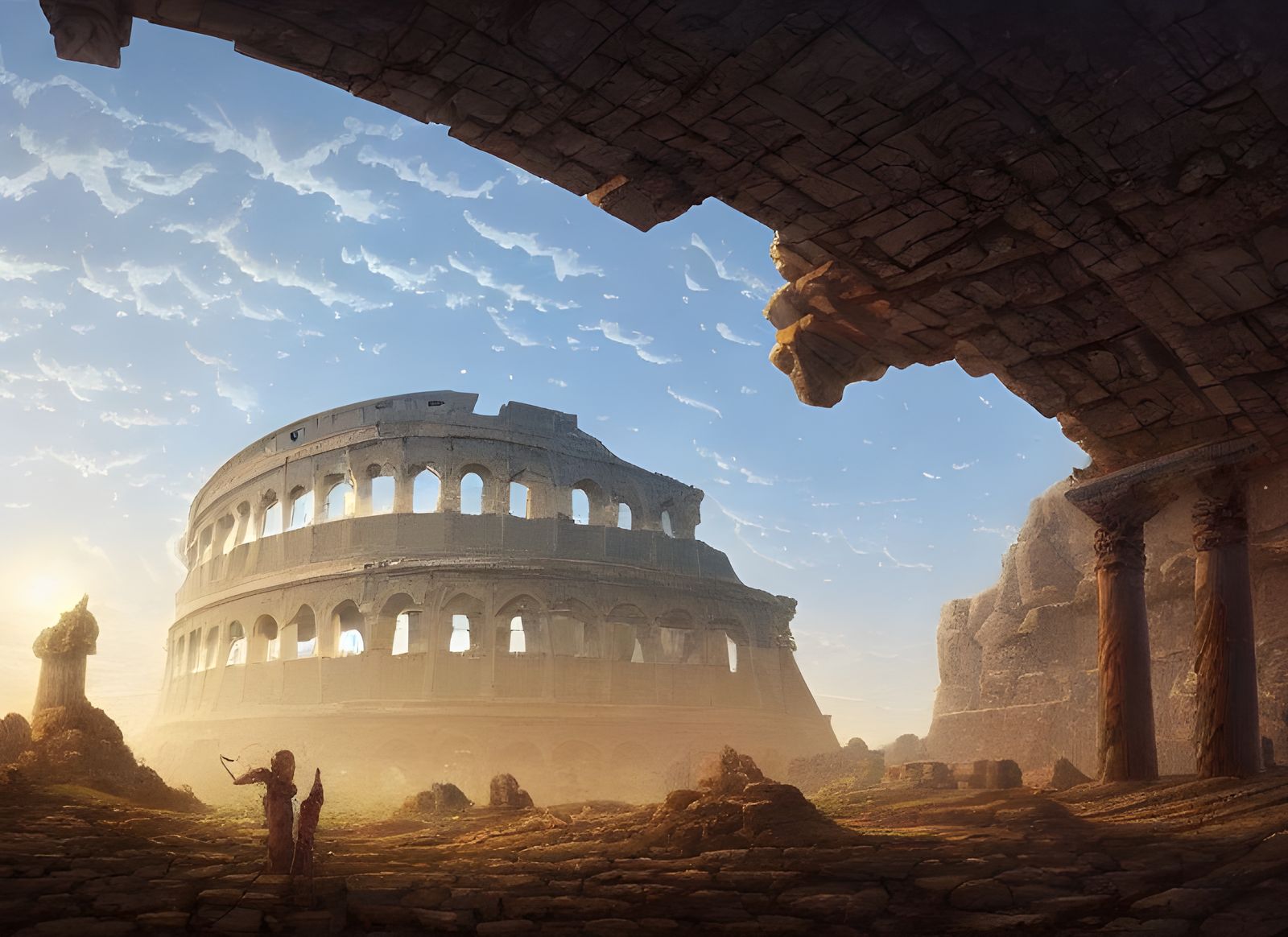 Gladiators in Mystical Coliseum: Digital Art