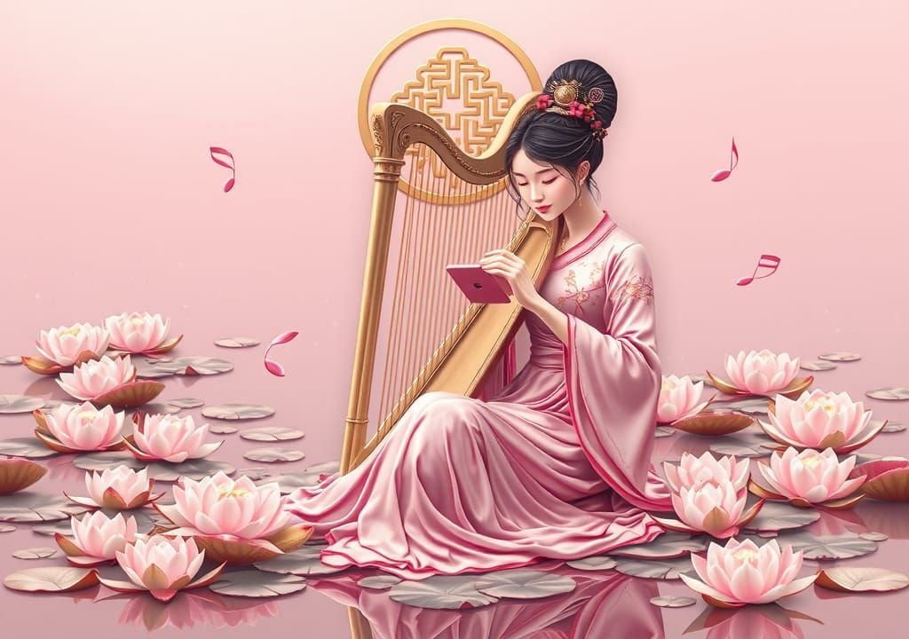 Embossed Art of Chinese Woman with Harp