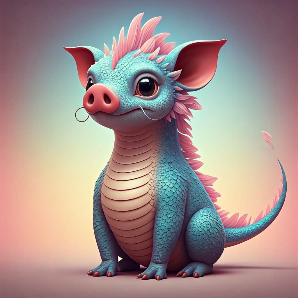 Dragon-Pig Hybrid in Dreamlike 3D Render