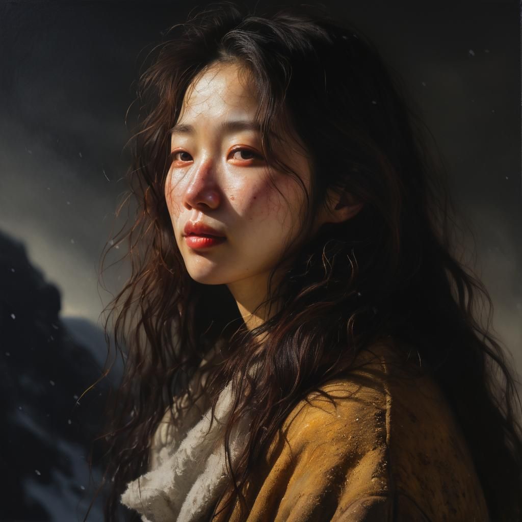 Korean Woman Portrait in Chiaroscuro Oil Painting