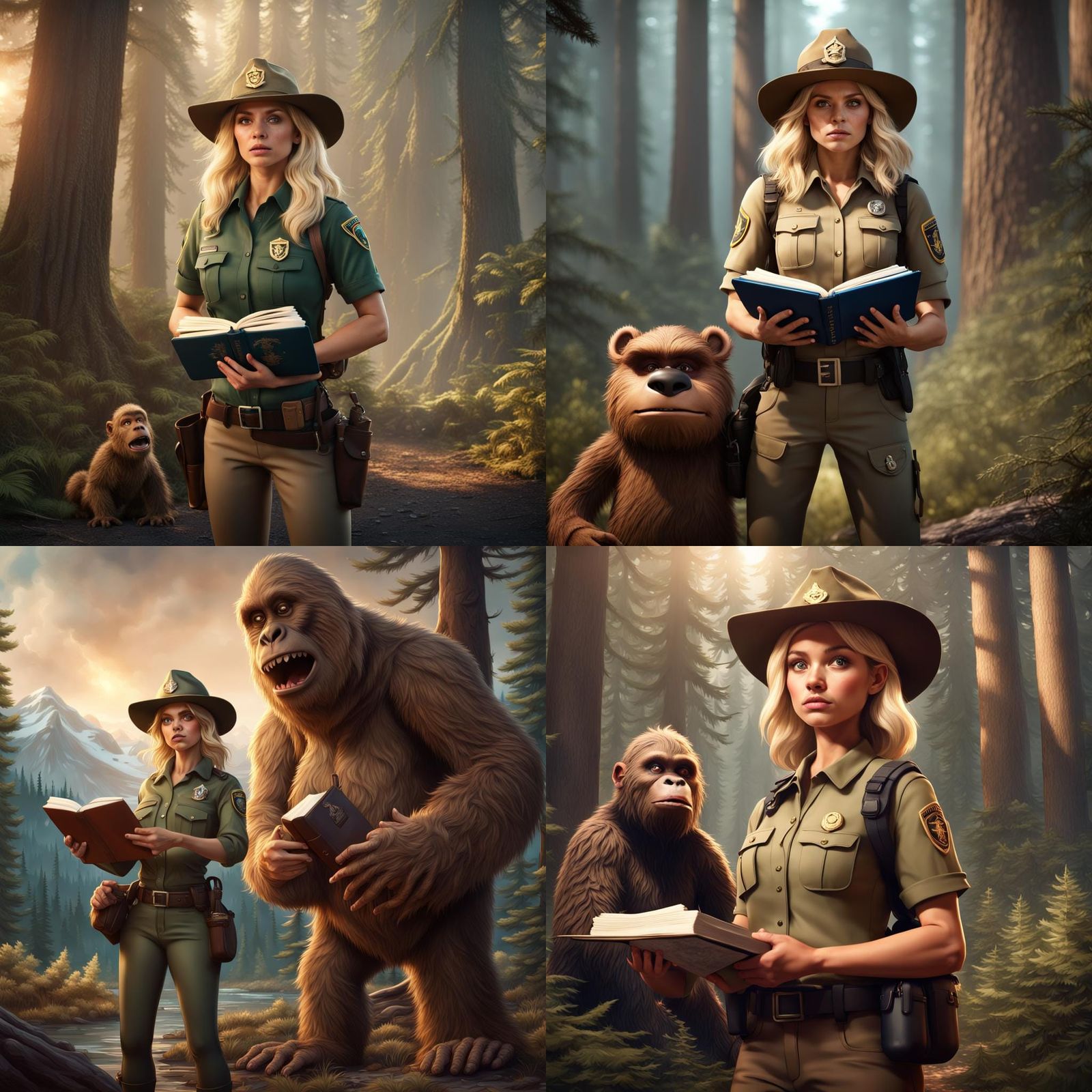Park Ranger and Bigfoot: Detailed Matte Painting