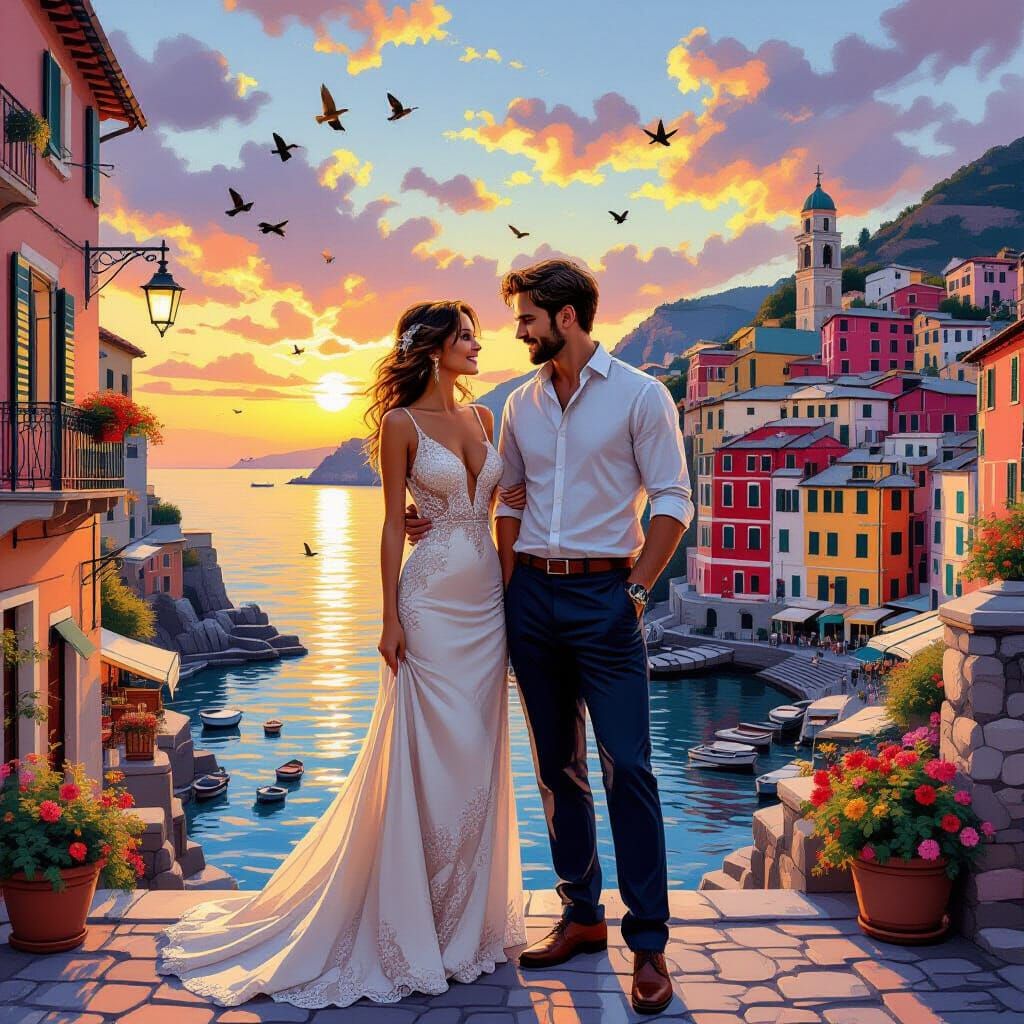 Cinque Terre Sunset: Elegant Couple in Italy