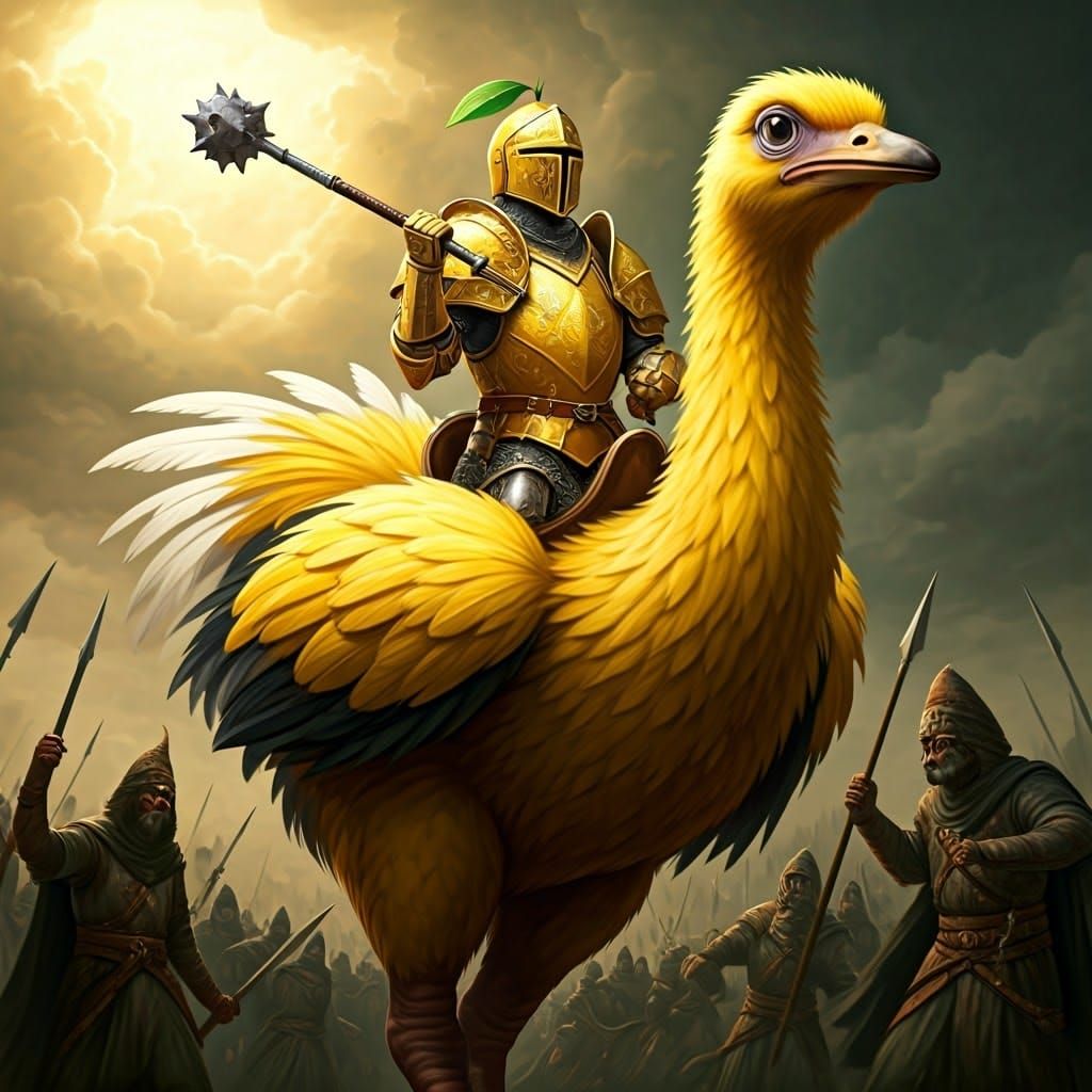 Yellow Lemon Knight Battles Lord Foul in Frazetta-Style Fant...