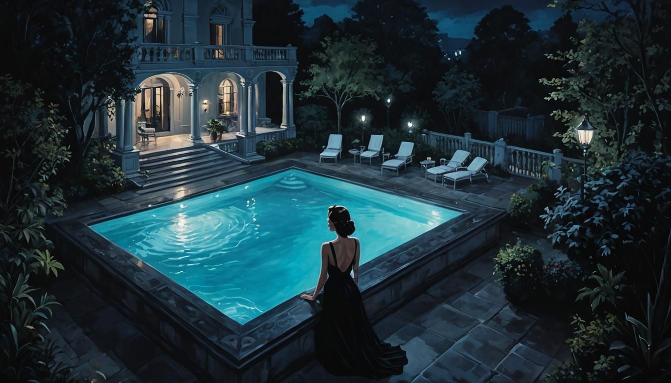 Noir Painting of a Femme Fatale at Night