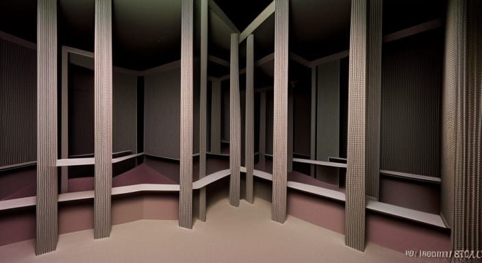 Surreal Liminal Space Building Interior with Optical Illusio...