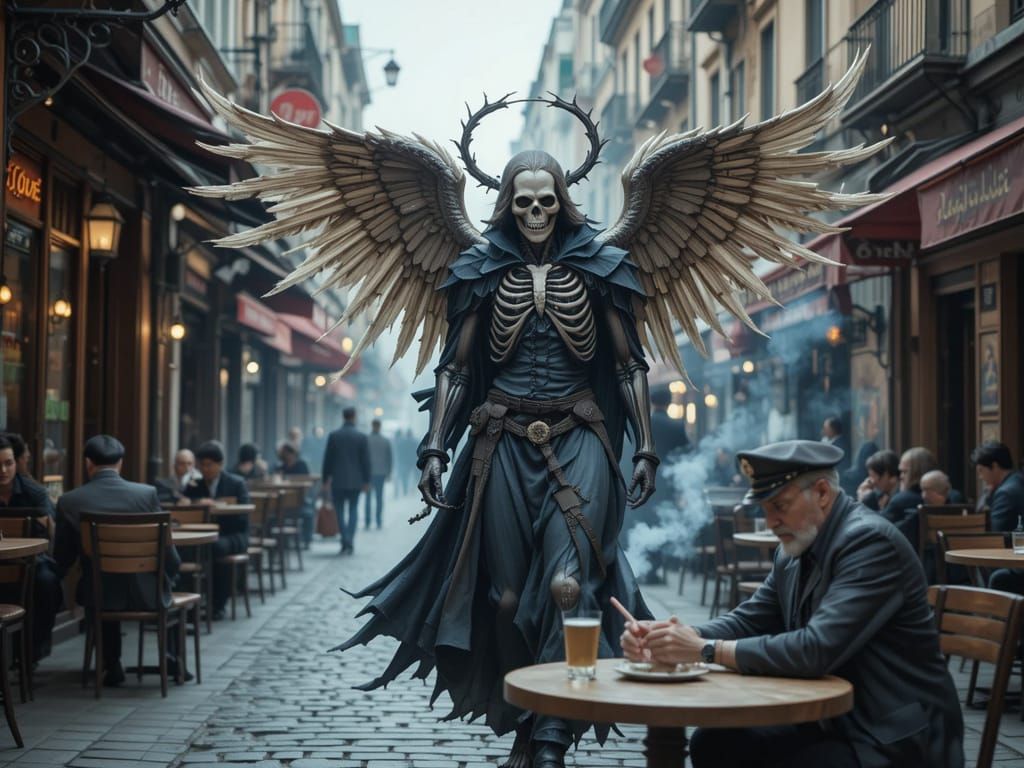 Sailor's Morbid Reflection in Moody Cafe Scene