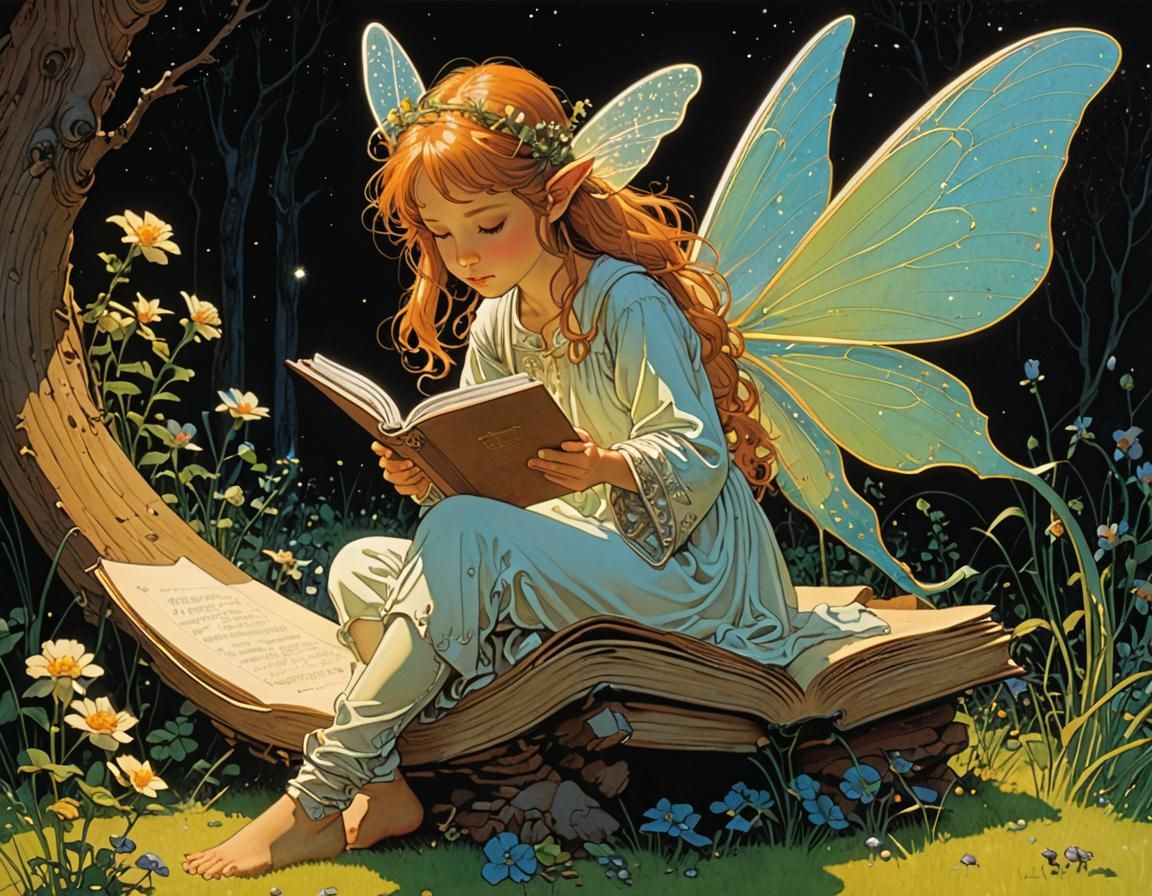 Fairy Reading Book in Moebius Style