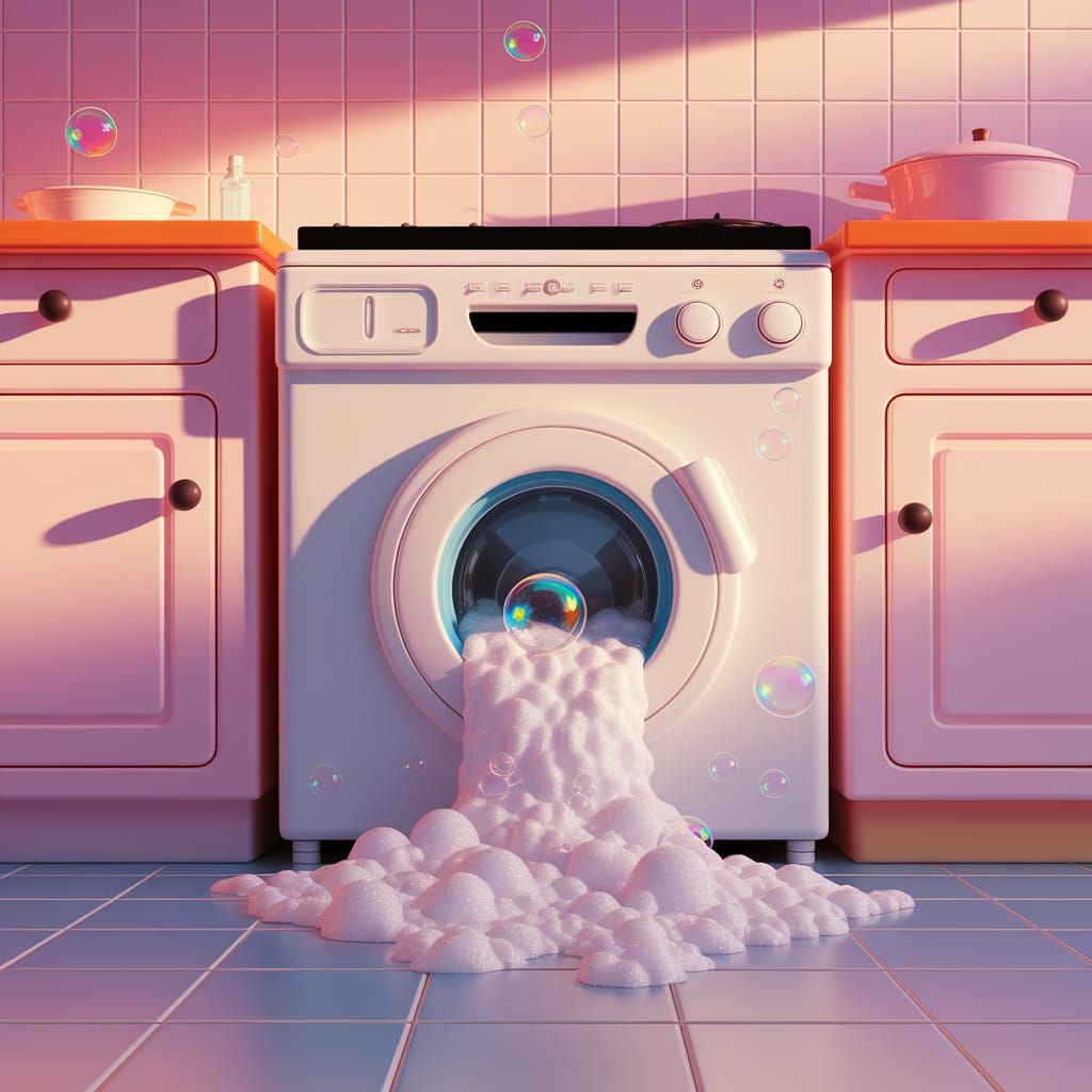 Pixar-Style Kitchen Overflowing with Bubbles