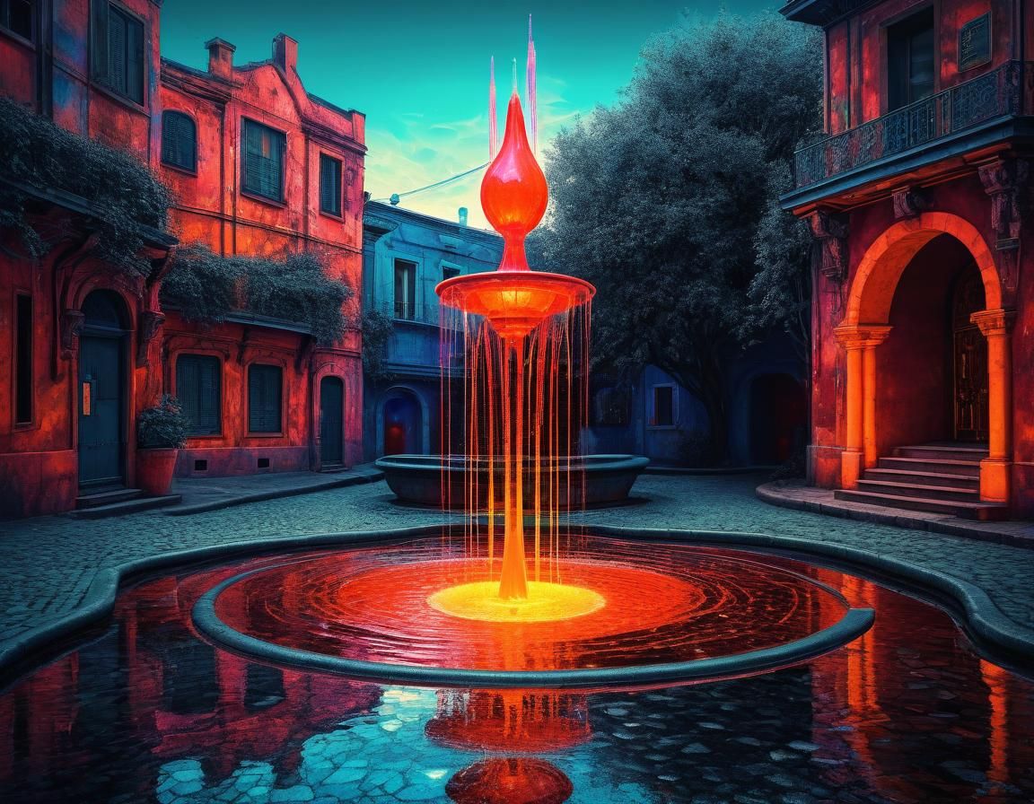 Ethereal Fountain: Abstract Surreal Pop Art