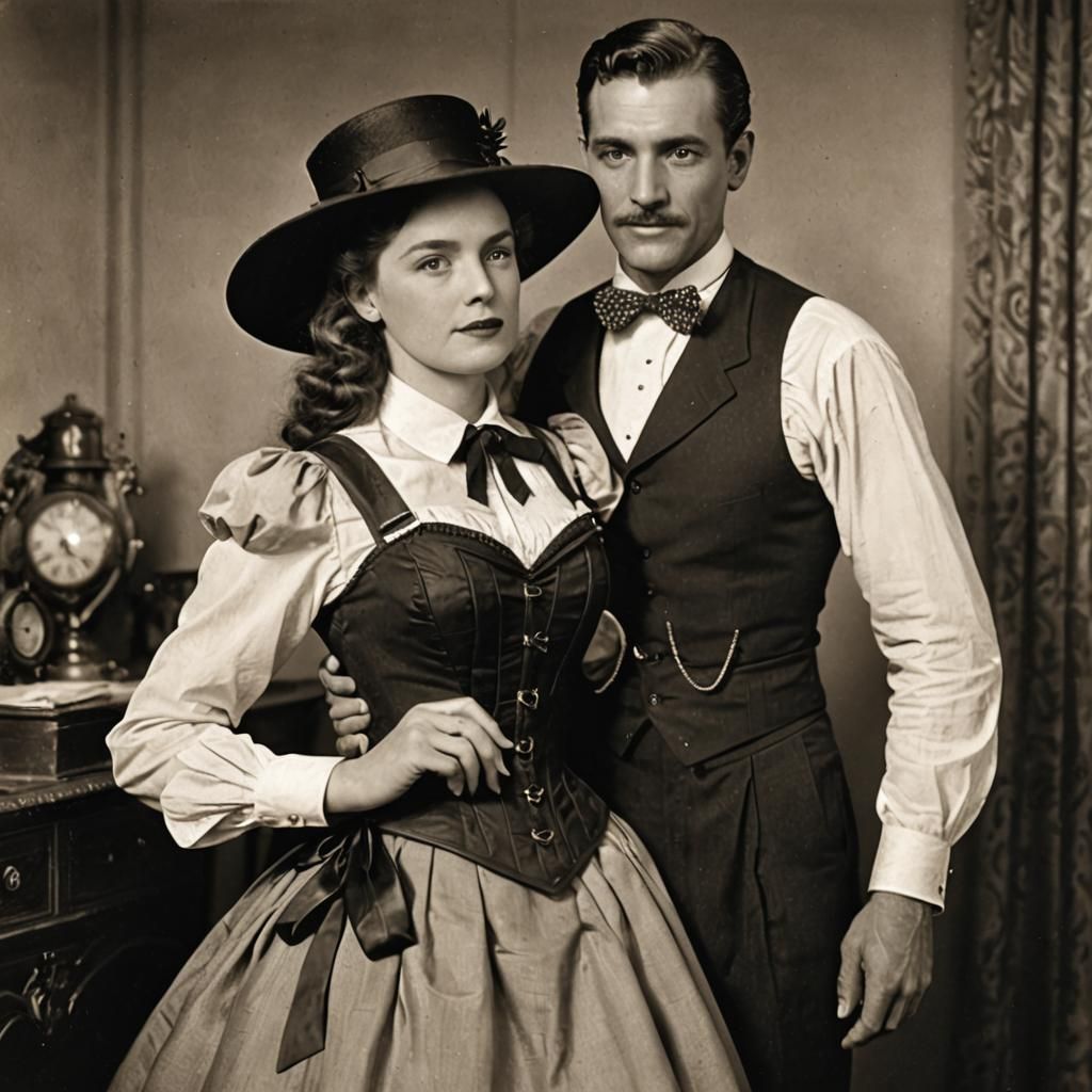 Vintage Embrace: Woman in Corset and Bow-Tie